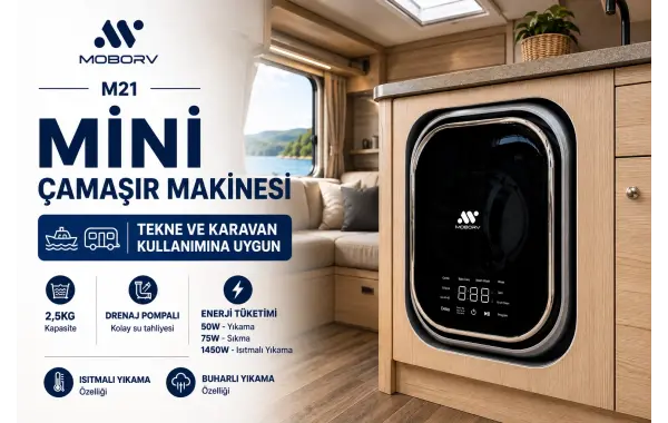 Karavan ve Tekne Uyumlu Mini Çamaşır Makinası