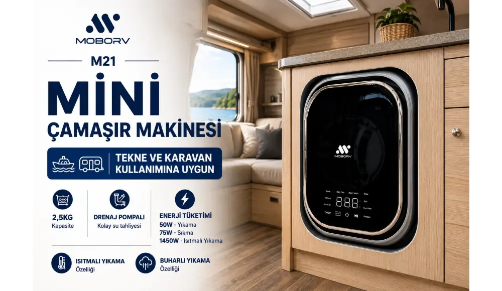 Karavan ve Tekne Uyumlu Mini Çamaşır Makinası