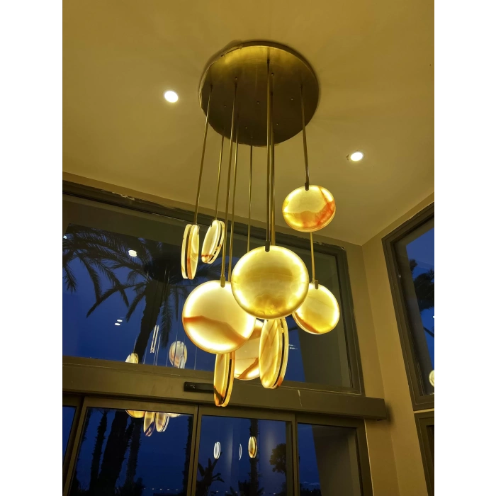 A-7106-5Y-15215215 BEŞLİ YUVARLAK MERMER AVİZE