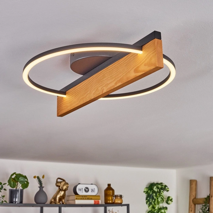 AW-4340-1S Doğal Ahşap Tekli Çember Plafonyer