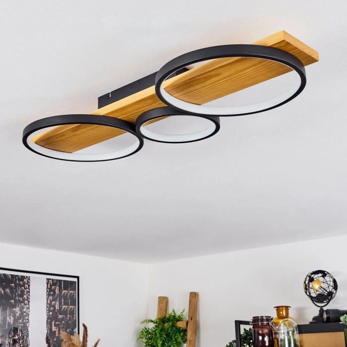 AW-4370-3S Doğal Ahşap Üçlü Çember Plafonyer