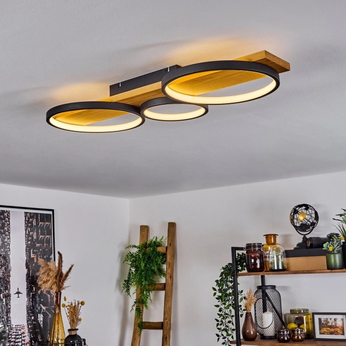 AW-4370-3S Doğal Ahşap Üçlü Çember Plafonyer