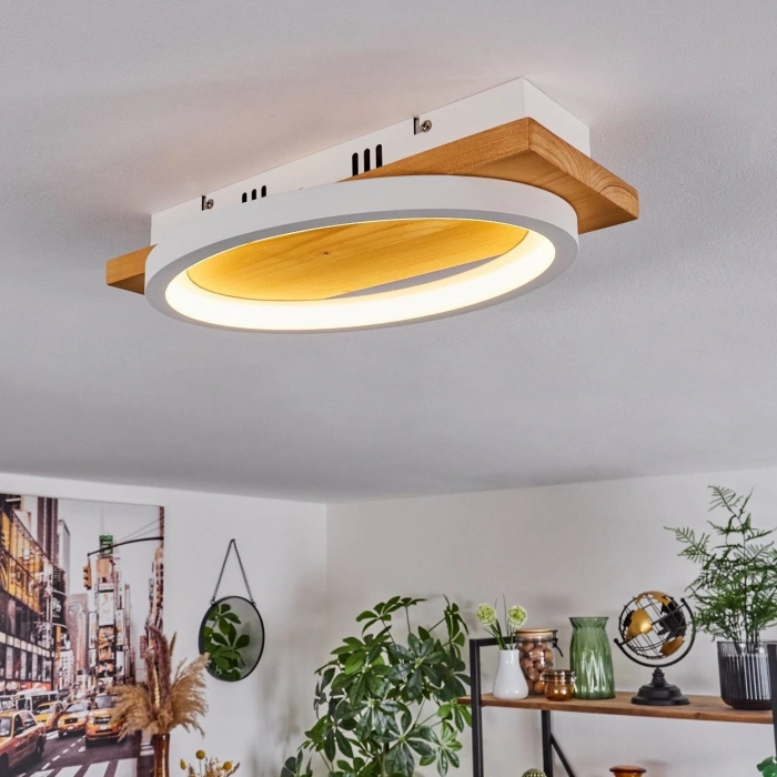 AW-4370-1B Doğal Ahşap Tekli Beyaz Çember Plafonyer