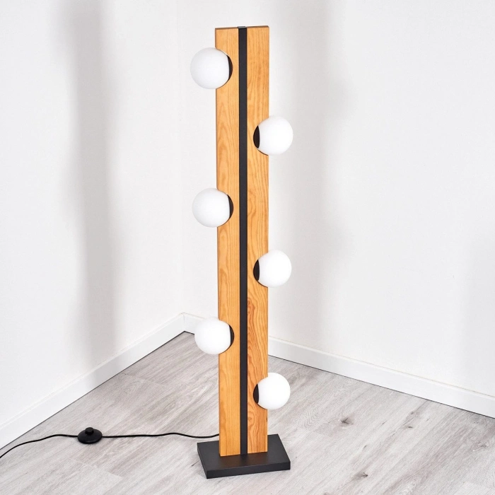 LW-4300-6B Doğal Ahşap Altılı  Beyaz Camlı Lambader