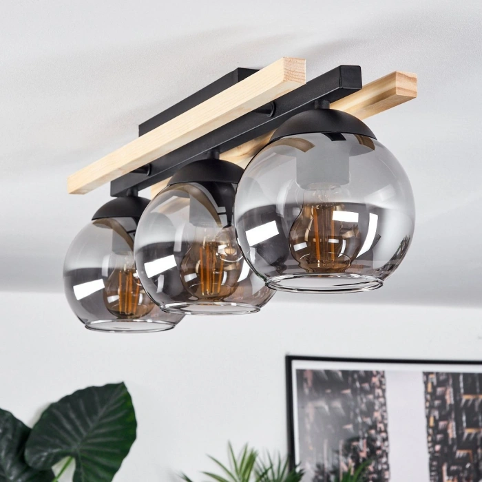 AW-7018-3S Doğal Ahşap Üzerine Üçlü Cam Sarkıt