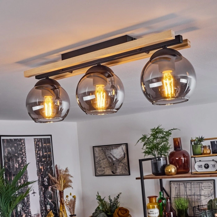 AW-7018-3S Doğal Ahşap Üzerine Üçlü Cam Sarkıt