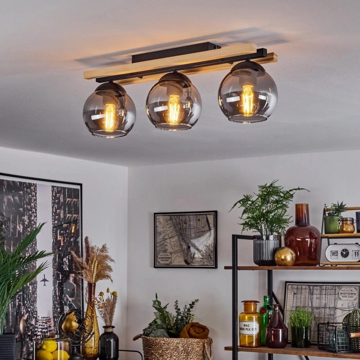 AW-7018-3S Doğal Ahşap Üzerine Üçlü Cam Sarkıt