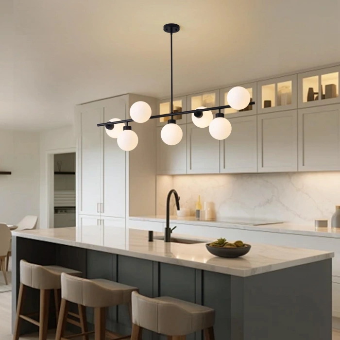 A-7017-7S Yedili Beyaz Cam Sarkıt Siyah