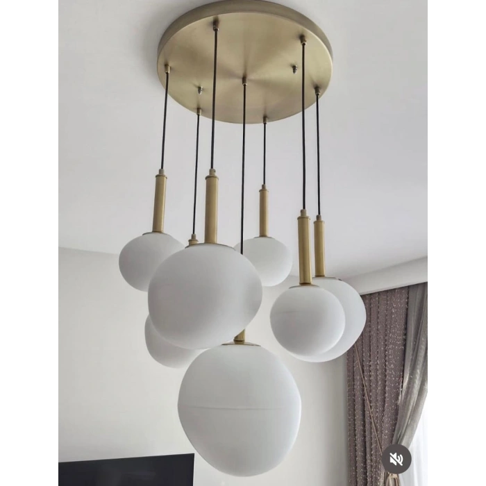 A-3356-7EY YEDİLİ YAMUK CAMLI YUVARLAK SARKIT AVİZE