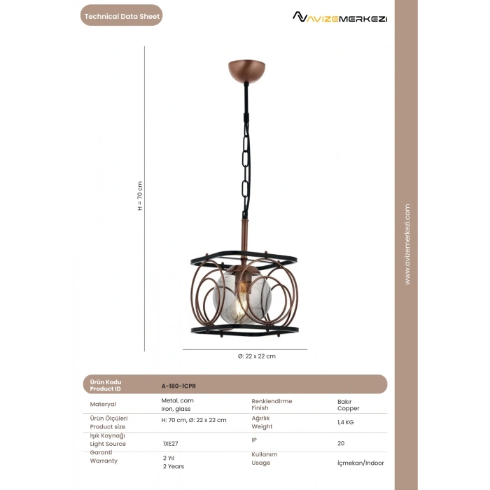 A-180-1CPR Bakır Avize