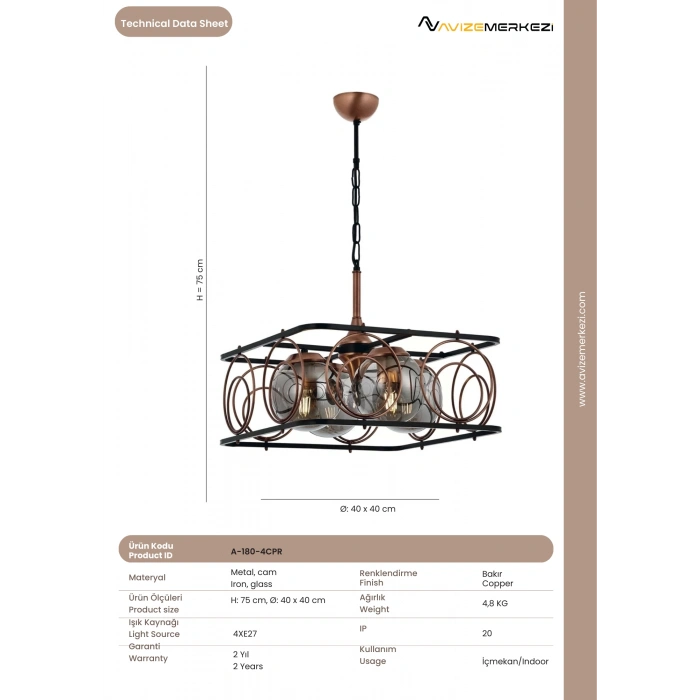 A-180-4 CPR Bakır Avize