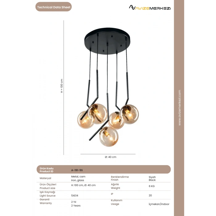 BEŞLİ YUVARLAK AVİZE A-191-5S