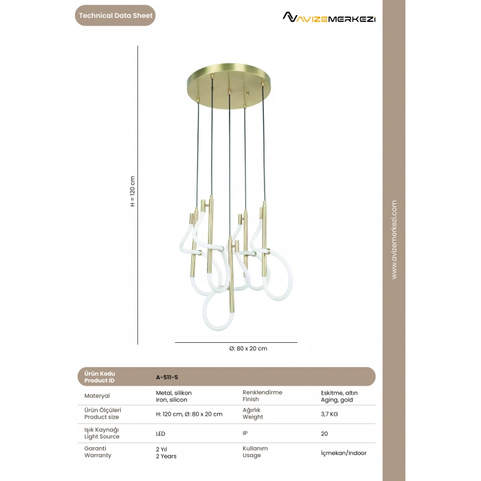 BEŞLİ YUVARLAK LEDLİ AVİZE A-511-5