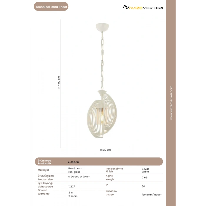 Beyaz Tekli Avize A-192-1B