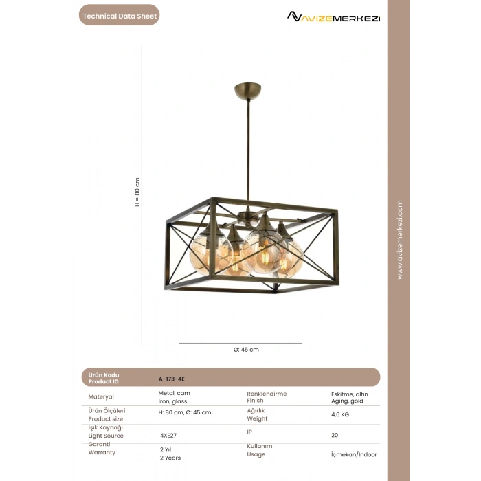 DÖRTLÜ AVİZE A-173-4E