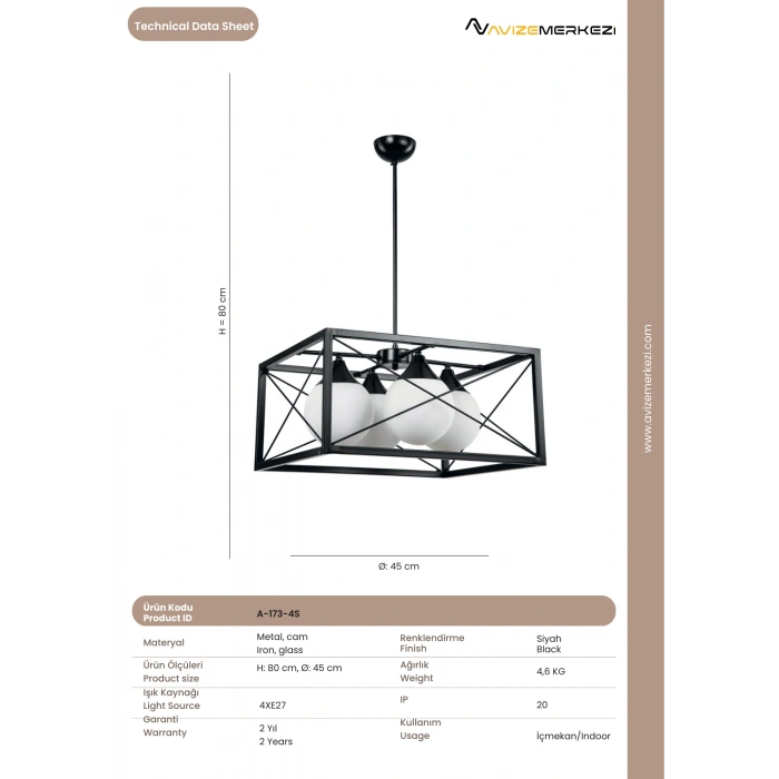 DÖRTLÜ AVİZE A-173-4S