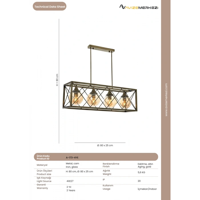 DÖRTLÜ AVİZE A-173-4YE