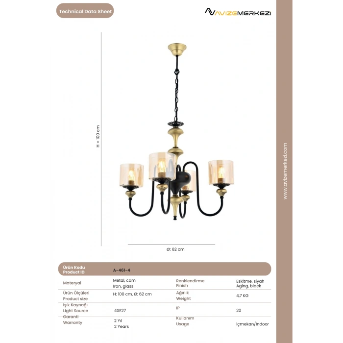 DÖRTLÜ AVİZE SİYAH A-461-4