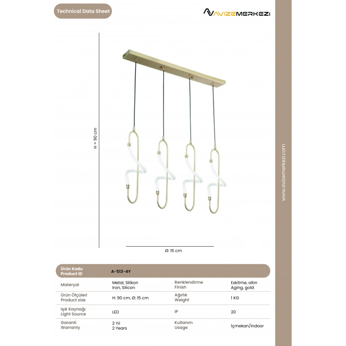 DÖRTLÜ SIRALI LEDLİ AVİZE A-513-4Y