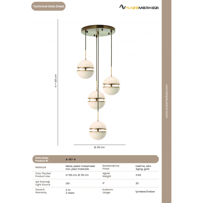 LEDLİ DÖRTLÜ YUVARLAK AVİZE A-167-4