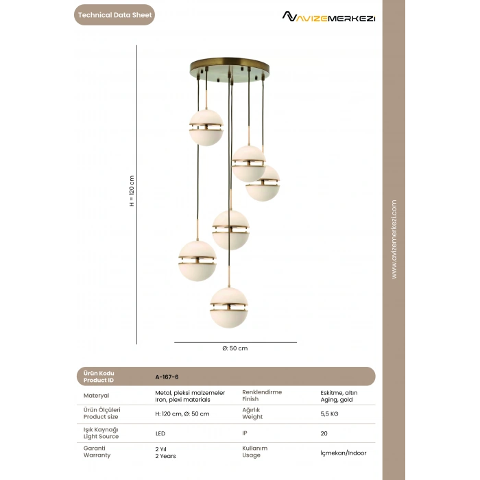LEDLİ YUVARLAK ALTILI AVİZE A-167-6