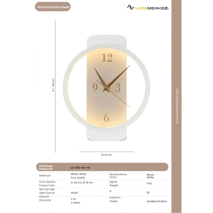 SAATLİ YUVARLAK MASA LAMBASI LD-1150-ML-YB