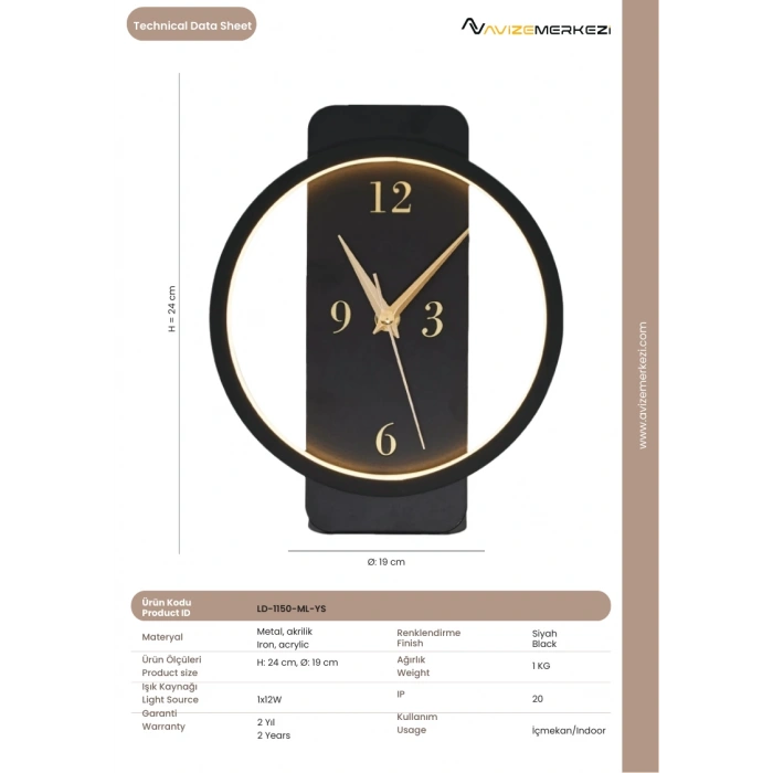 SAATLİ YUVARLAK MASA LAMBASI LD-1150-ML-YS