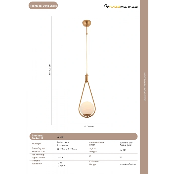 Sarı Kaplama Modern Avize A-431-1