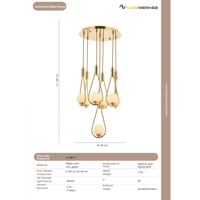 Sarı Kaplama Modern Avize A-431-7