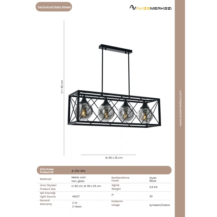 SİYAH BOYALI AVİZE A-173-4YS