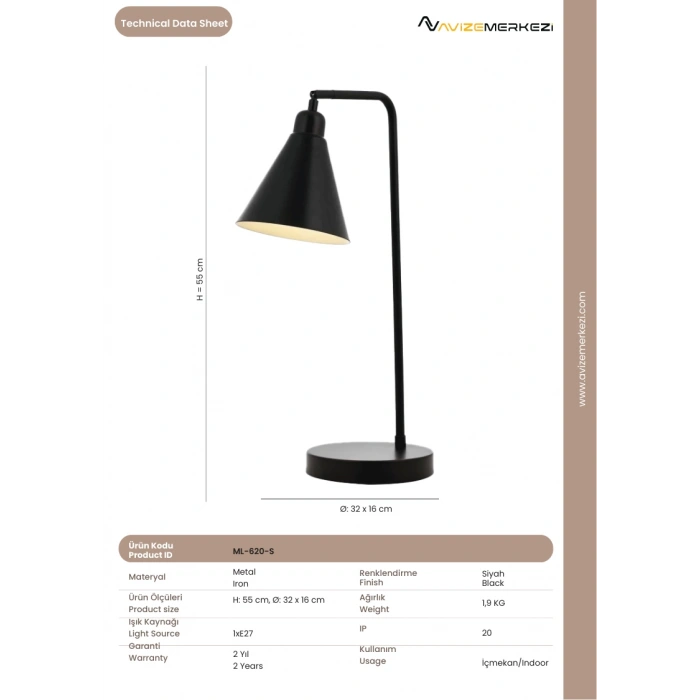 SİYAH MASA LAMBASI ML-620-S
