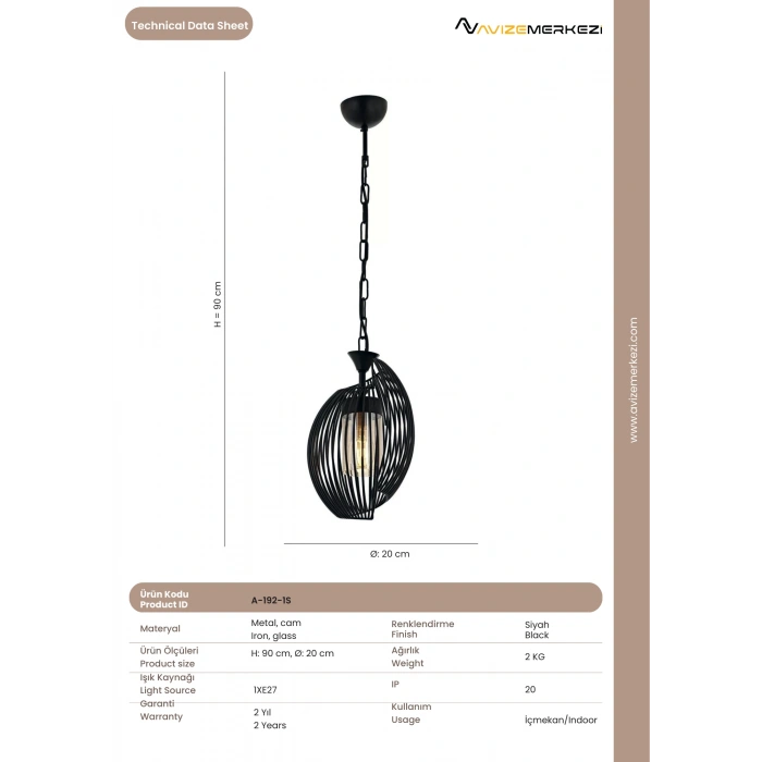 Siyah Tekli Avize A-192-1S