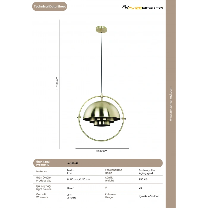 TEKLİ AVİZE A-189-1E