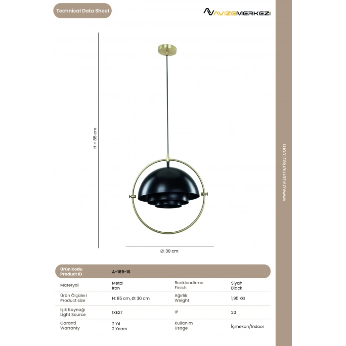 TEKLİ AVİZE A-189-1S