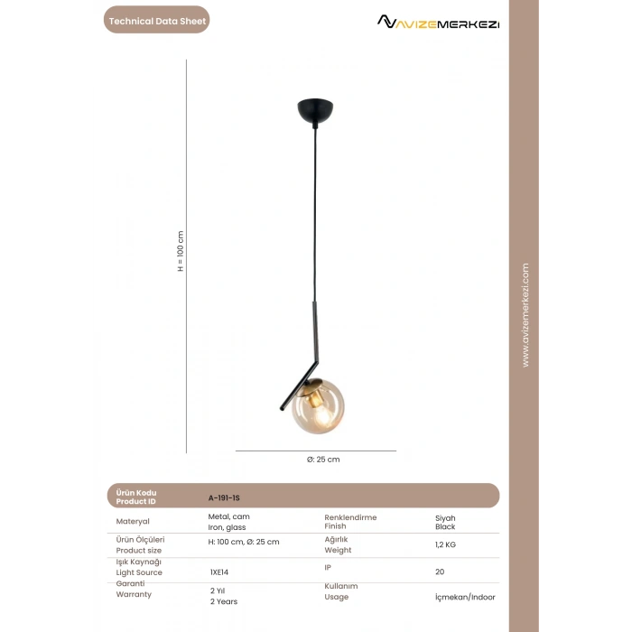 TEKLİ AVİZE A-191-1S