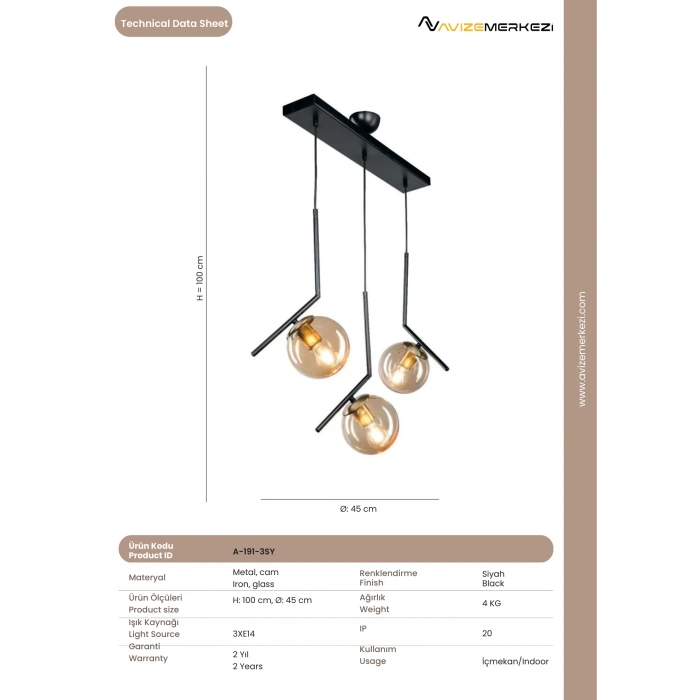 ÜÇLÜ SIRALI AVİZE A-191-3SY