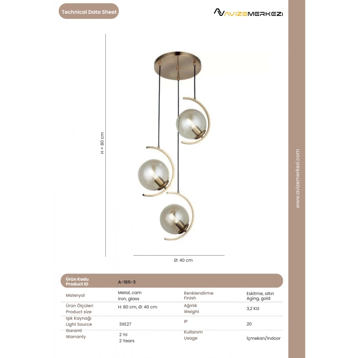 ÜÇLÜ YUVARLAK AVİZE A-165-3