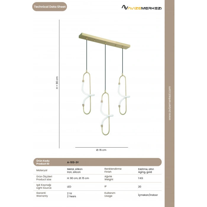 ÜÇLÜ YUVARLAK LEDLİ AVİZE A-513-3Y