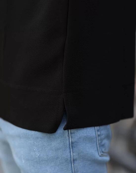 Erkek Petekli Oversize Siyah T-Shirt