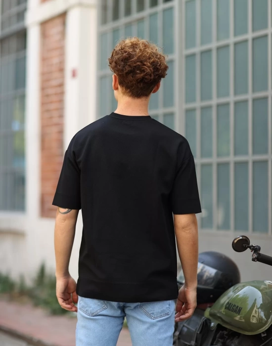 Erkek Petekli Oversize Siyah T-Shirt