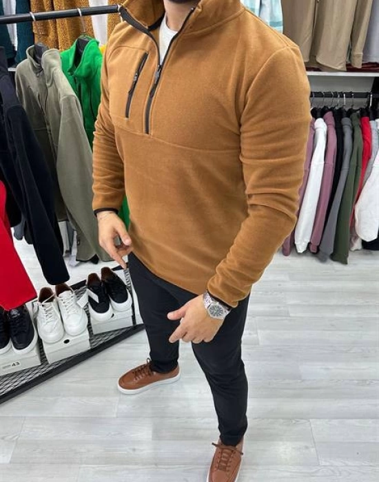 Fermuarlı Yaka Polar Sweatshirt Kahve