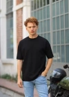 Erkek Petekli Oversize Siyah T-Shirt