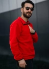 Fermuarlı Yaka Polar Sweatshirt Kırmızı