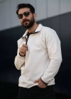 Fermuarlı Yaka Polar Sweatshirt Beyaz