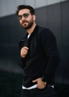 Fermuarlı Yaka Polar Sweatshirt Siyah