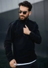Fermuarlı Yaka Polar Sweatshirt Siyah