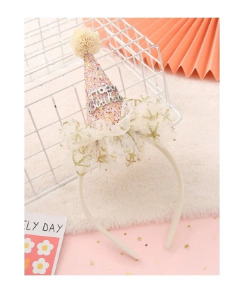 Happy Birthday Yazılı Külah Model Beyaz Doğum Günü Tacı
