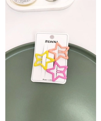 Mineli Sarı Pembe Turuncu Renk 4,5 cm. 3lü Yıldız Çocuk Çıt Çıt Toka
