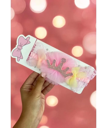Pembe Renk Taç Figürlü Çocuk Saç Bandı