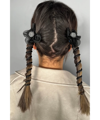 Siyah Renk 2´li Taş Detaylı Yaylı Spiral Toka